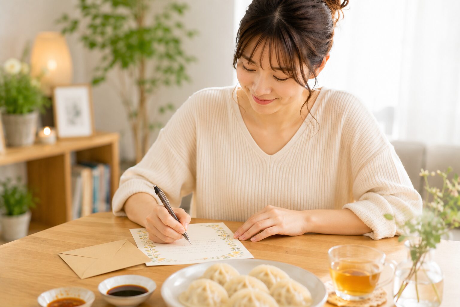 SundayBALのお客様の声ページを表す水餃子のあるやさしい食卓イメージ